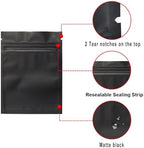 100 Pack Mylar Bags 3.3 x 5.1 Inch Resealable Smell Proof Bags Foil Pouch Bag Flat Bag Matte Black