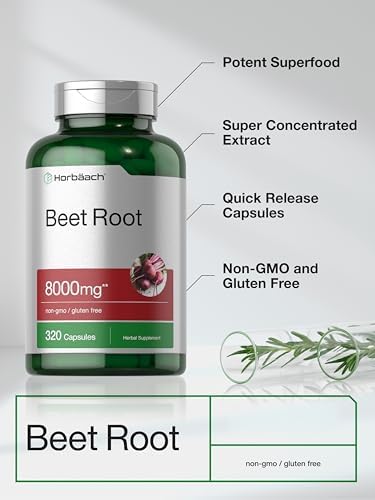 Horbäach Beet Root Powder Capsules | 320 Pills | Non-GMO, Gluten Free Formula | High Potency Herbal Extract Supplement