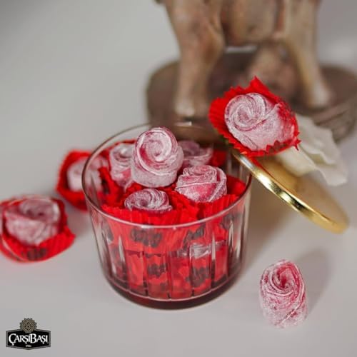 Çarşıbaşı Handmade Turkish Delight – Rose Flavor Lokum Loukoumi, 1.32 lb (600g), Gourmet Premium Turkish Candy, Luxury Traditional Confectionery since 1946