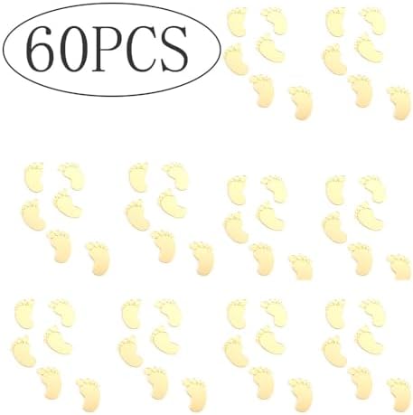 60pcs/bag Baby Shower Acrylic Cake Topper Baby Feet Cake Decoration Oh Baby Gender Reveal One 1st Birthday Party Boy and Girl (Gold)