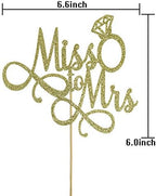 Miss To Mrs Cake Topper, Glitter Wedding Engagement Bridal Shower Bachelorette Party Decorations Supplies, Gold