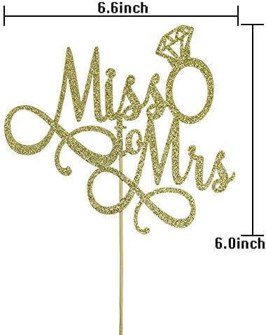 Miss To Mrs Cake Topper, Glitter Wedding Engagement Bridal Shower Bachelorette Party Decorations Supplies, Gold