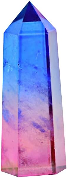 Acxico 1 pcs Natural Titanium Rainbow Quartz Obelisk Wand Crystal Tower Point Healing