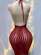 OYOANGLE Women's Fishnet Halter Bodycon Lingerie Dress Sexy Hollow Out See Through Sleeveless Chemise Beach Cover Up Dress
