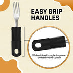 Uiifan 2 Set (10 Pcs) Adaptive Utensils for Hand Tremors, Elderly, Arthritis, Parkinsons Stainless Steel Easy Grip Handles Non Weighted Built up Utensils for Adults Hands Tremors Elderly, Black