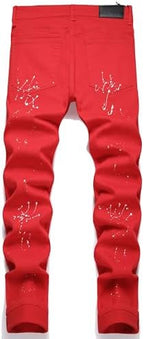 OIIIO Men's Patch Ripped Stretch Regular Fit Jean