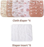 CoolaPeach 12 Set Reusable Adjustable Cloth Diapers for Newborn to 0-3 Years,One Size Washable Pocket Nappy Covers for Baby Girl and Boy,6 Pack Cloth Diapers+6pcs Microfiber Inserts(Pink)