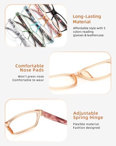 JOLISU Reading Glasses for Women Men - 5 Pack Ladies Fashion Readers Computer Eyeglasses W/Spring Hinge - Blue Light Blocking Reading Glasses Anti Eyestrain 0.5