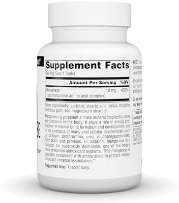 Source Naturals Manganese, Amino Acid Complex - Supports Energy Production* - 10 mg - 250 Tablets