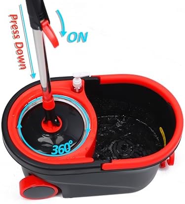 Mop and Bucket Set, Spin Mop and Bucket with Wringer, Mops for Floor Cleaning System, Stainless Steel 360 Floor Mop Bucket on Wheels, 3 Microfiber Mop Replacement Heads