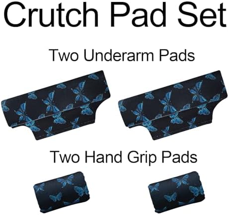 Underarm Crutch's Pad and Hand Grip Covers Universal Forearm Handle Padded Cushion Sets Accessories for Crutches (Blue Butterfly)