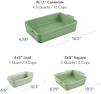 Best Choice Products 3-Piece Ceramic Bakeware Set, Stoneware Baking Dishes, Porcelain Casserole Bakeware Dishes, Serving Dishes - 9x12 Casserole, Loaf Pan, 8x8 Baking Dish - Sage Green