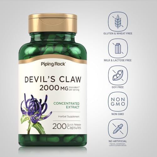 Piping Rock Devils Claw | 200 Capsules | Herbal Supplement | Concentrated Extract | Non-GMO, Gluten Free