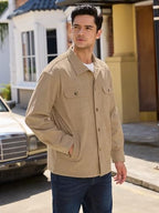 PLEPAN Men's Corduroy Shacket with 4 Pockets (Chest & Side Slant) Button Down Work Jackets Casual Long Sleeve Shirt Jacket
