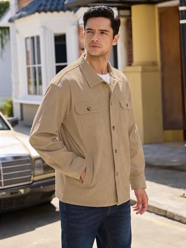 PLEPAN Men's Corduroy Shacket with 4 Pockets (Chest & Side Slant) Button Down Work Jackets Casual Long Sleeve Shirt Jacket