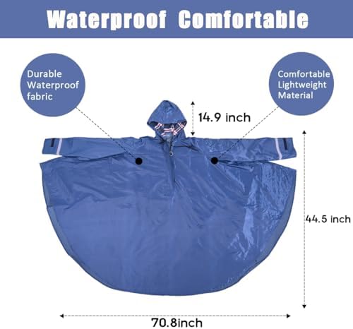 Upgraded Wheelchair Rain Poncho Hat Lined, Mobility Scooter Rain Poncho With Sleeves, Comfortable Waterproof Wheelchair Ponchos For Adults, Elderly, Disabled, Navy Blue