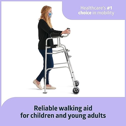 Medline Upright Aluminum Junior Folding Walker – Comfortable, Maneuverable, for Injury, Balance, Posture & Recovery