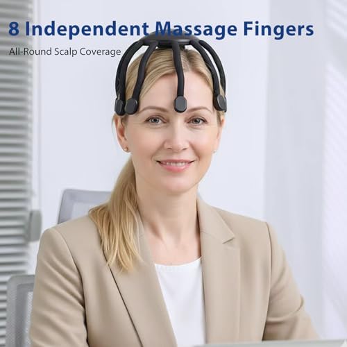 Head Massager Scalp Electric with 4 Modes, 360° Electric Head Massager Rechargeable, Electric Octopus Scalp Massager Portable, Scalp Stress Relax Massage Tool Free Hands