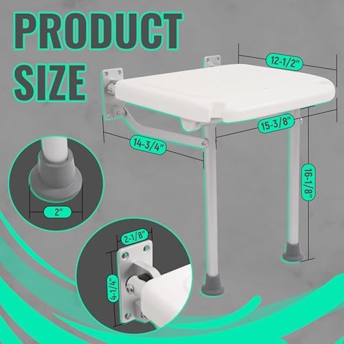 KUAFU Folding Shower Seat, Wall Mounted Bathroom Bathtub Safety Stool, Foldable Shower Chair W/Support Legs for Inside Shower, Bath Bench Pregnant Woman, Seniors, Elderly and Disabled White 400LBS