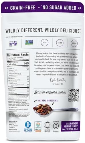 Wildway Keto Granola | Dark Chocolate Sea Salt | Grain-Free Certified Gluten-Free Cereal | Vegan, Low Carb | No Sugar Added | Paleo-Friendly, Non-GMO Fruit & Nut Clusters | Nutrient-Rich | 8 oz