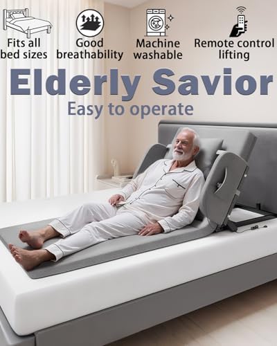 Electric Bed Lifting to Get Up - Bed Assistant to Get Out of Beds, Adjustable Beds Rest Help The Elderly Patients Gets Up Easily, Load Max 330 lbs, Silent Lift 2° - 80°, with Guardrails,75 X 32 inch