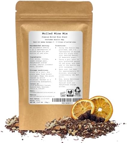 Drink Botanicals Ireland | Premium Mulled Wine Spices Kit | Gluhwein Spice | 100% Natural | No Sugar | Makes 3 Litres Of Wine | 2.46 Ounces | 70 Grams | Includes Muslin Bag | Christmas Spiced Hot Wine