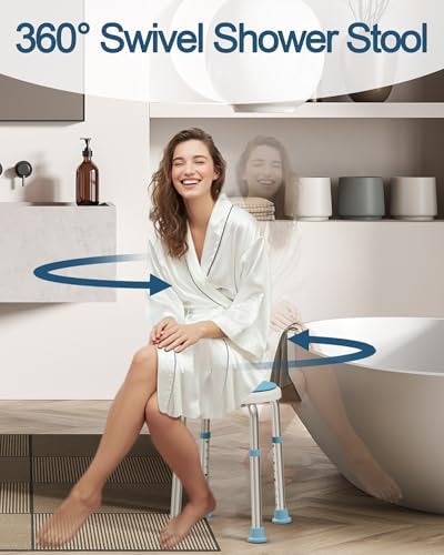 HOMLAND Swivel Shower Chair, Adjustable Round Stool with Back Scrubber, Seat for Inside Tub Bathroom Bench Bath Chair for Elderly and Disabled