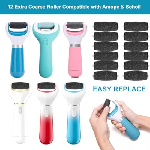 12 Extra Coarse Replacement Rollers for Amope Pedi Perfect Electric Foot File, Roller Head Refills for Amope Pedi Refills,with Diamond Crystals,Remove Callous,Dead Skin