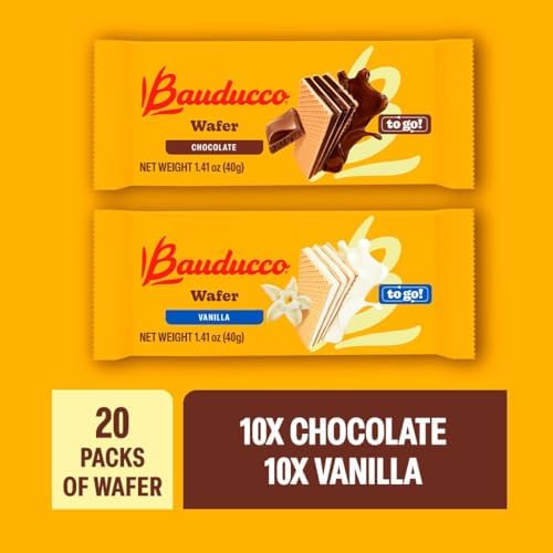 Bauducco Chocolate & Vanilla Wafer Cookies - Convenient Single Serve Wafer Cookies With 3 Layers of Cream - Delicious Sweet Snack on the go or Dessert 28.2oz (Pack of 20)