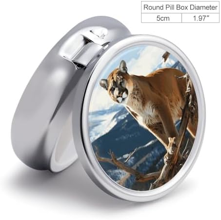 Panther Mountain Lion Pill Organizer Portable Metal Round Pill Box with 3 Compartments Exquisite Unique Small Pill Case Travel Pill Container Medicine Organizer Box for Adult & Gift