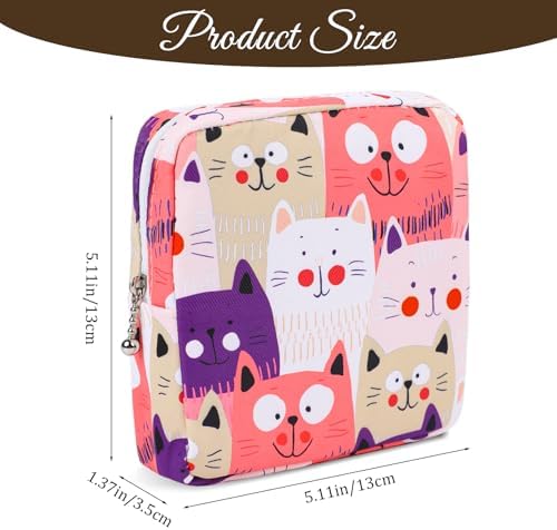Sanitary Napkin Storage Bag, Period Bags for Teen Girls for School Tampon Bag Sanitary Napkin Disposal Bags Period Pouches for Teen Girls (Cat)