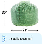 Stout by Envision Compostable Trash Bags, 13 Gallon 24" x 30", 45 Bags Per Case, ASTM6400, Green Bags, Made in America (E2430E85)