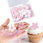 60 Pcs Cherry Blossom Cake Toppers, Paper Pink Flowers Cupcake Decorations for Wedding Baby Shower Birthday Party Food Supplies