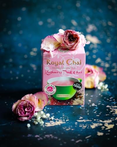 Royal Chai | Kashmiri Pink Chai Sweetened | 10 Count Single Box | All Natural, No Preservatives | Premium Instant Tea | Made in the UK