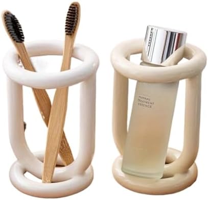 1pc, for Cutlery Pen Rack, Unique B& Desktop Decor, Ceramic Toothbrush Holder, Freestanding Tabletop Organizer(White)