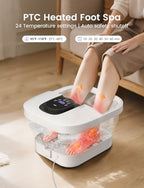RIKE Collapsible Foot Spa with Fast PTC Heating and Massage, 14 Temp Control Precise Heated Foot Bath, Smart Digital Touch Screen & Ambient Light, 6 Rollers & Pumice Stone, Space Saving for Home