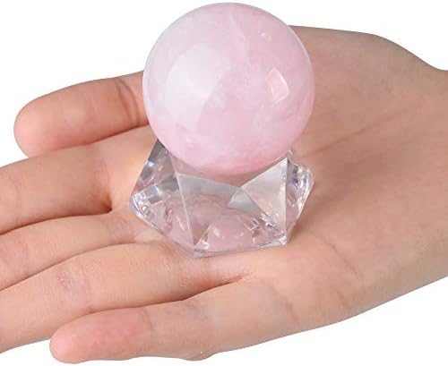 Jovivi 1.5"(40mm) Natural Rose Quartz Sphere Gemstone Healing Crystal Ball with Acrylic Stand Sculpture Figurine for Home Decorative Divination or Feng Shui and Fortune