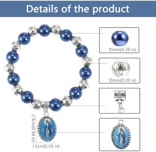 Bead Bracelets for Women, Virgin Mary Medal String Bracelet, Rosary Strand Stretch Bracelet Religious Gifts Catholic Gifts for Women