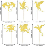 24 Pack Dragon Cupcake Toppers Glitter Fantasy Birthday Cupcake Picks for Medieval Dragon Theme Baby Shower Kids Birthday Party Cake Decorations Supplies Gold