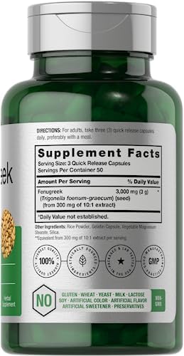 Horbäach Fenugreek Capsules | 150 Count | Non-GMO & Gluten Free Extract | Fenugreek Seeds