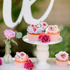 40Pcs Edible Pink Flowers Blossom Cupcake Toppers Spring Flower Edible Cupcake Toppers Floral Drink Topper for Spring Baby Shower Floral Wedding Girls Birthday Mother's Day Cupcake Decorations