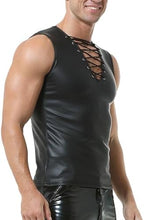 QiaTi Men's Faux Leather Undershirt Wetlook Tank Top Shirt Chest Lace Up Sleeveless Vest Muscle for Men Club