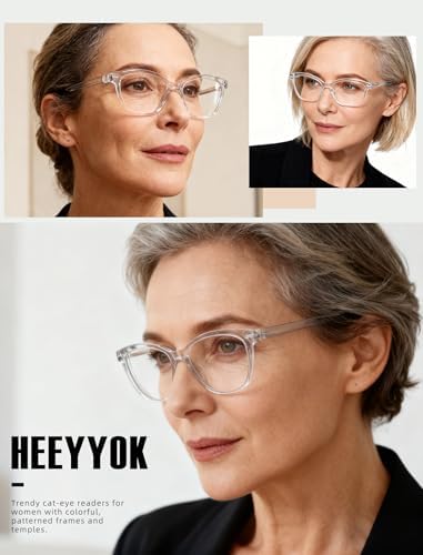 HEEYYOK 0.75 Reading Glasses Women Clear for Small Face 4-Pack Transparent Cat Eye Readers For Womens,Cheaters Eyeglasses for Reading Lightweigth Flexible Spring Hinge