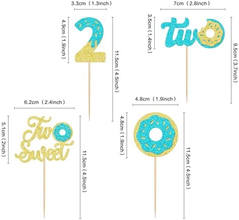 Ercadio 24 Pcs Two Donut Cupcake Toppers Donut Party Decorations Picks Blue Sweet Theme Cake Decoration for 2st Kids Birthday Party Supplies Celebrating Party Baby Shower Supplies