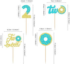 Ercadio 24 Pcs Two Donut Cupcake Toppers Donut Party Decorations Picks Blue Sweet Theme Cake Decoration for 2st Kids Birthday Party Supplies Celebrating Party Baby Shower Supplies
