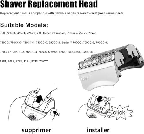 70S Series 7 Replacement Head Compatible with Braun Series 7 Replacement Head,70s Blades for Braun S7 Wet and Dry Replacement Blades for Electric Foil Shaver 720,750CC, 760CC,790CC,9565