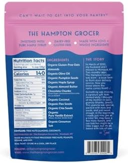 The Hampton Grocer Almond Butter & Chocolate Chunk Granola, 3 pack - Gluten-Free, Dairy-Free, Organic Oats & Pumpkin Seeds, Sweetened with Maple Syrup - Low Sugar, Crunchy, Small-Batch, 8oz