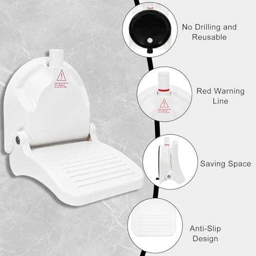 Shower Foot Rest, Strong Suction Cup Foldable Foot Stool for Shaving Legs in Shower, No Drill Bathroom Foot Rest with Anti-Slip Surface for Elderly, Pregnancy, Portable for RV Travel