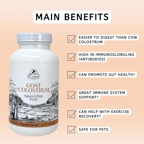 Mt. Capra Goat Colostrum | for Healthy Immune System, Gut, and Athletic Performance | Grass-Fed, High in Immunoglobulins | 30 Servings - 120 Capsules