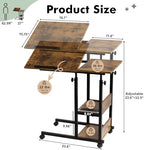 Hadulcet Adjustable C Table with Charging Station, Tiltable Desk C Shaped End Table for Couch, Over Bed Table with Wheels Adjustable Height, Hospital Table Laptop Stand Drawing Desk, Rustic Brown